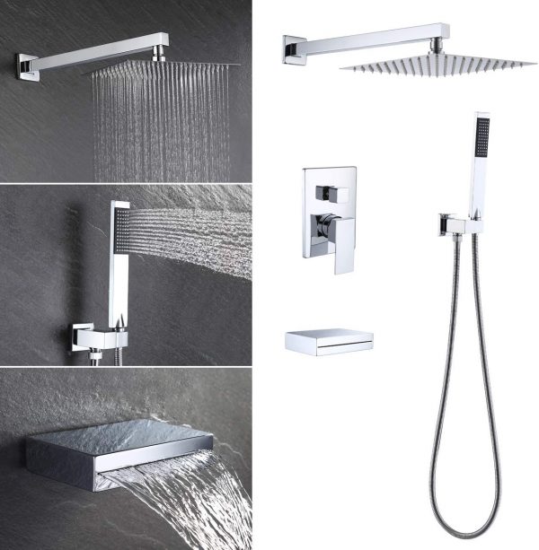 10 Spout Bath Shower Faucet Set 10 Inch Rain Shower with Handheld Spray Pressure Balance Chrome XB6305 CH 1 1