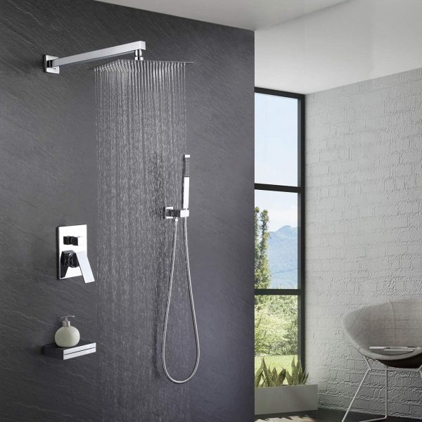 10 Spout Bath Shower Faucet Set 10 Inch Rain Shower with Handheld Spray Pressure Balance Chrome XB6305 CH 2 1