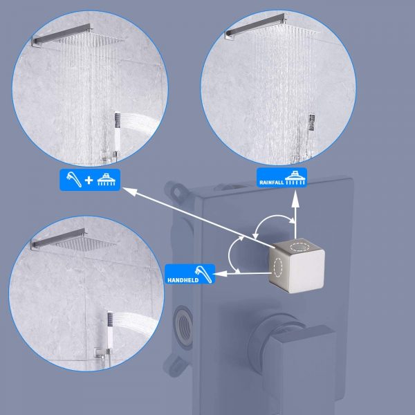 2 10 Inches Rain Shower Head Brushed Nickel Square Pressure Balance Shower Valve and Trim Kit XB6230 BN 1
