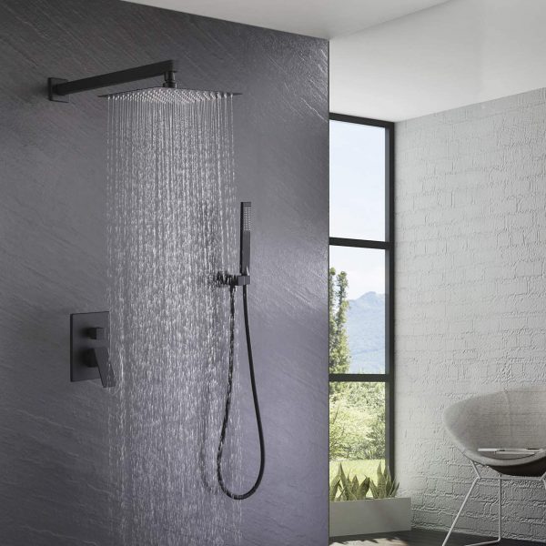 3 Shower System 10 Inches Rain Shower Head with Handheld Shower Valve and Trim Kit Pressure Balance XB6230 BK 2