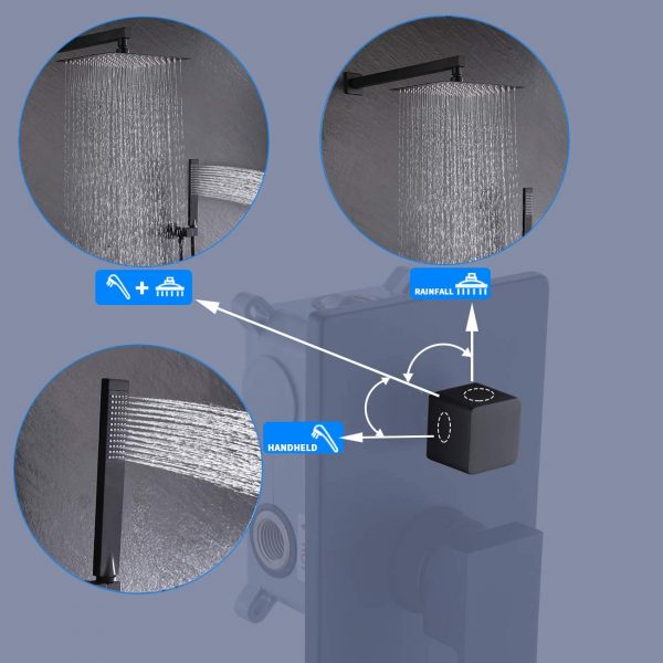 3 Shower System 10 Inches Rain Shower Head with Handheld Shower Valve and Trim Kit Pressure Balance XB6230 BK 3