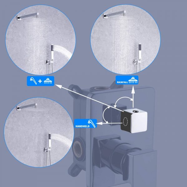 4 Faucets Sets Complete 10 Inches Rain Shower Head with Handheld Pressure Balance Shower Valve and Trim Kit Polished Chrome XB6230 CH 1