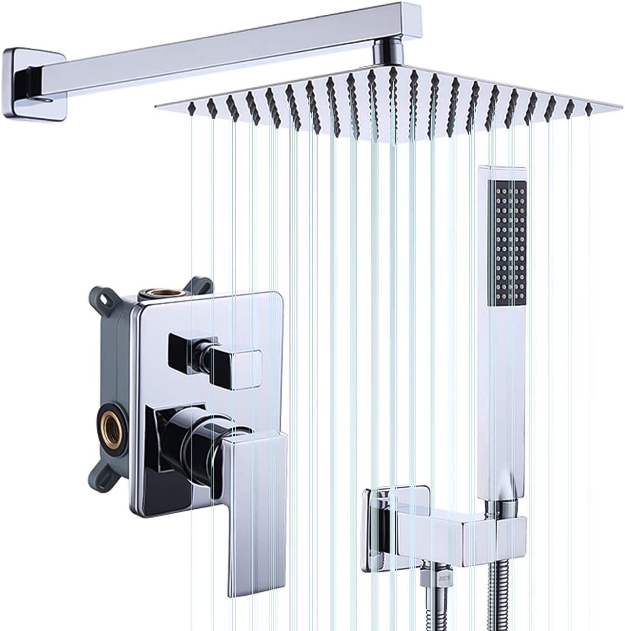 KES Shower System Shower Faucets Sets Complete 10 Inches Rain Shower Head with Handheld Pressure Balance Shower Valve and Trim Kit Polished Chrome, XB6230-CH