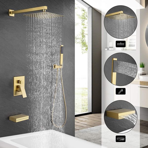 7 Tub and Shower Faucet Set Rain Shower Head with Handheld Shower System Pressure Balance Brushed Brass XB6305 BZ 1