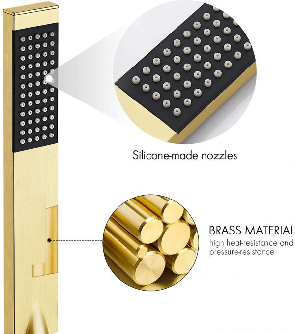 7 Tub and Shower Faucet Set Rain Shower Head with Handheld Shower System Pressure Balance Brushed Brass XB6305 BZ 7