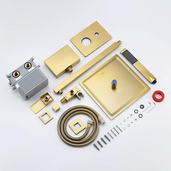 7 Tub and Shower Faucet Set Rain Shower Head with Handheld Shower System Pressure Balance Brushed Brass XB6305 BZ 8