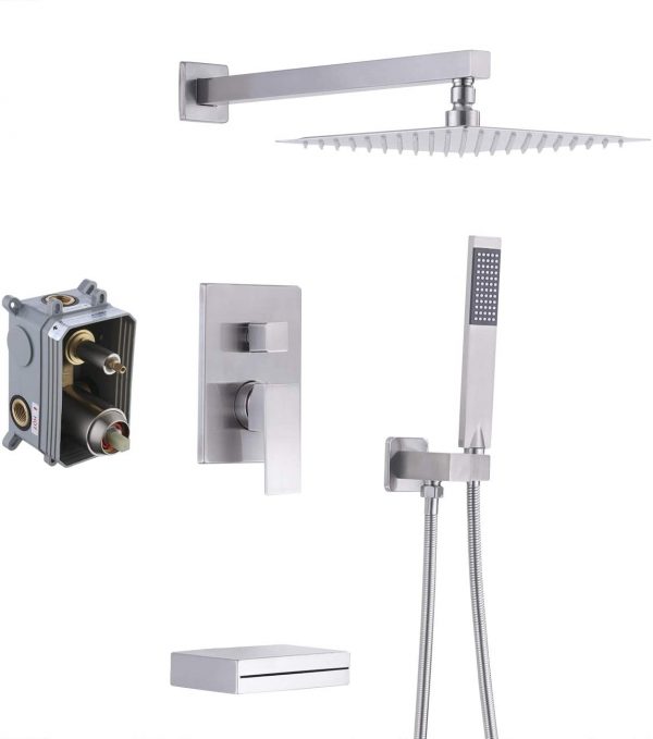 8 Set with Waterfall Tub Spout Shower System Pressure Balance 3 Function with 10 Inch Rain Shower Head XB6305 BN