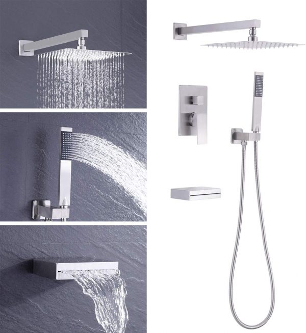 8 Set with Waterfall Tub Spout Shower System Pressure Balance 3 Function with 10 Inch Rain Shower Head XB6305 BN 9