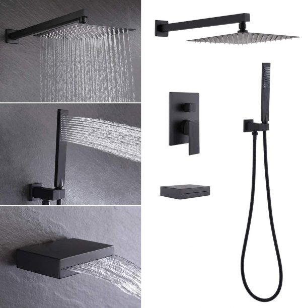 9 Complete 10 Inch Rain Shower with Handheld Spray Pressure Balance Black XB6305 BK 1