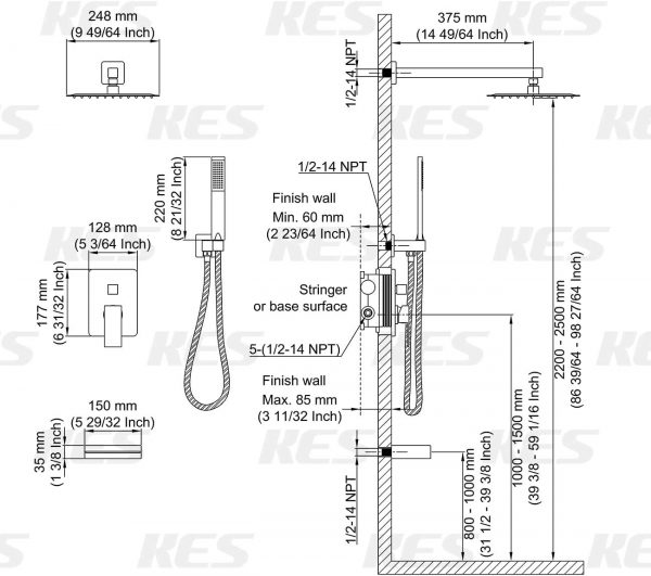 9 Complete 10 Inch Rain Shower with Handheld Spray Pressure Balance Black XB6305 BK 3