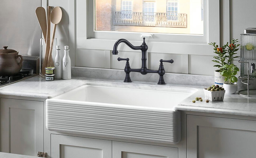 wowow oil rubbed bronze 8 inch centerset bridge faucet for farmhouse sink 7